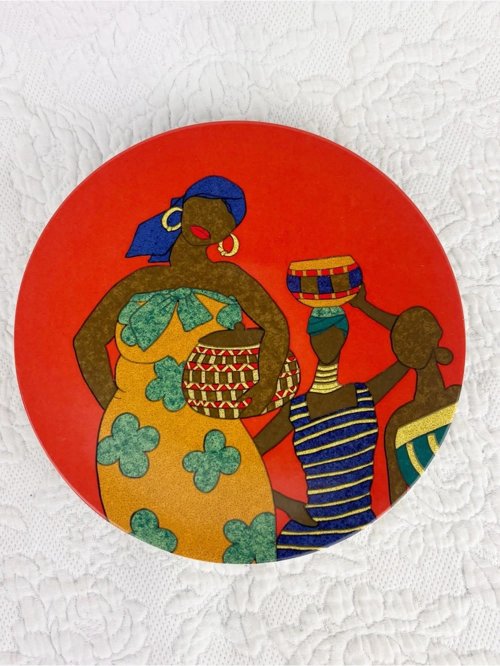 Pier 1 Stoneware ZERA Plate 8.25” African Women Native Attire Colorful